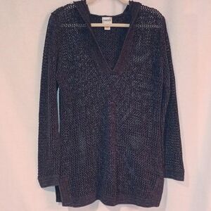 Chico's Women's Hooded Open Knit Cotton Blue/Gray Sweater